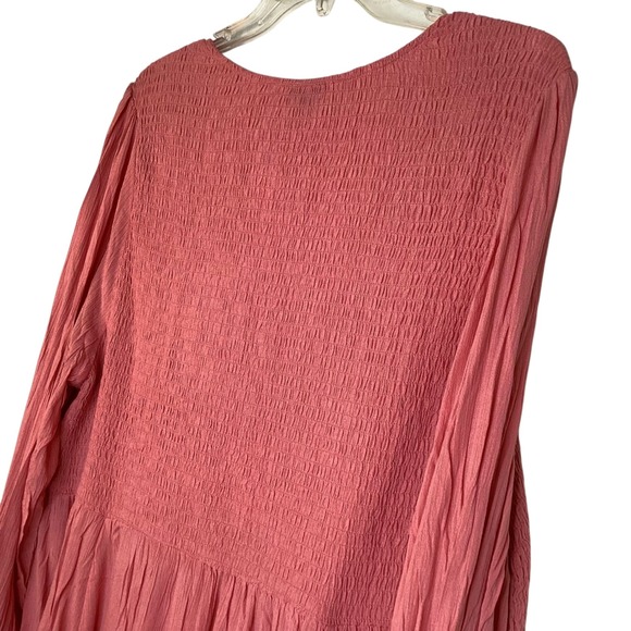 Torrid Pink Long Sleeve Smocked Babydoll Peplum Top Plus Size 3 3X Gauze New - Picture 8 of 11